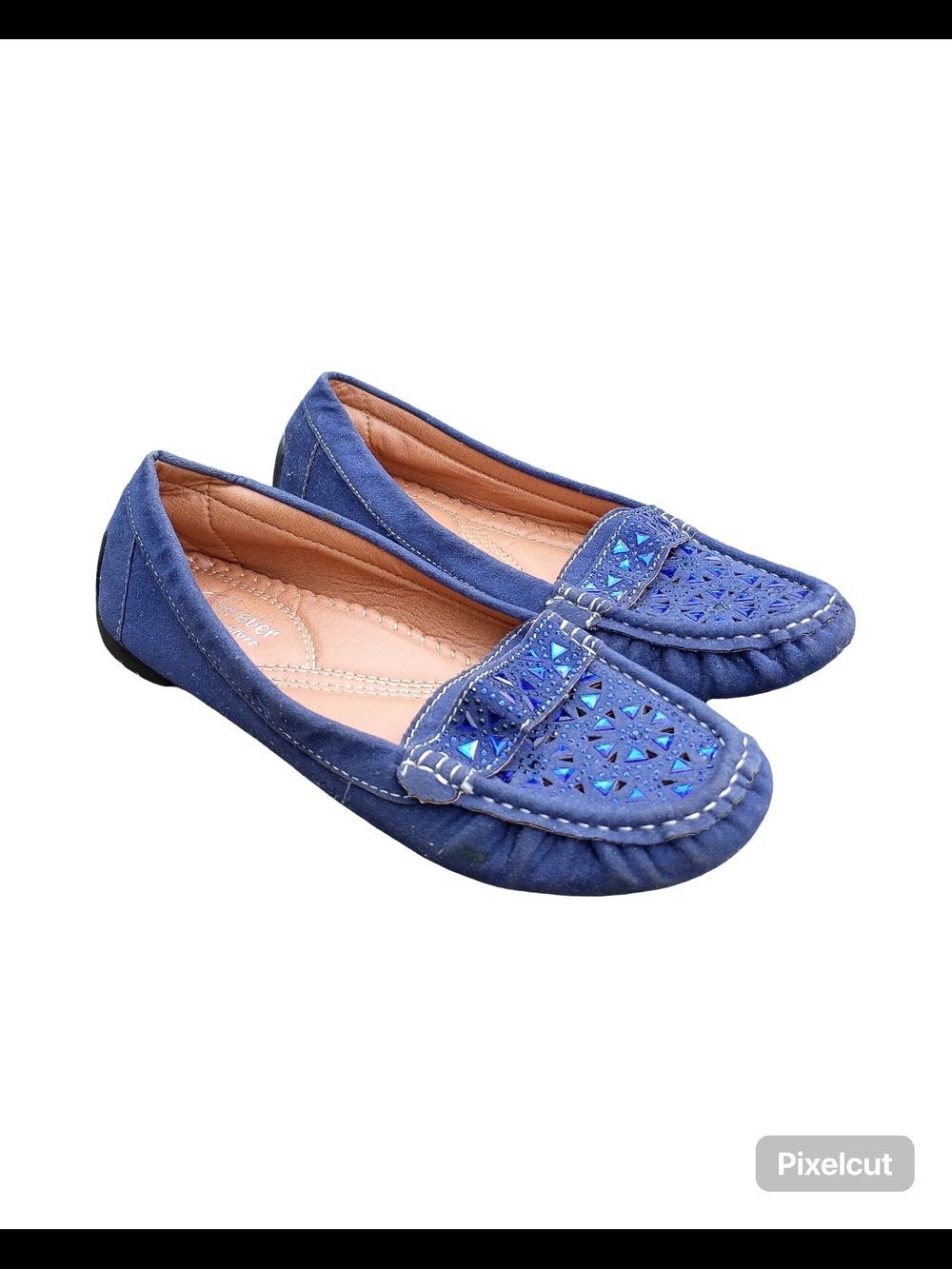 Blue Women's Suede Loafers - Comfortable Flats